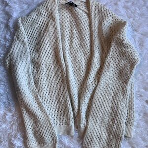 Express White Open-Front Open-Weave Cardigan